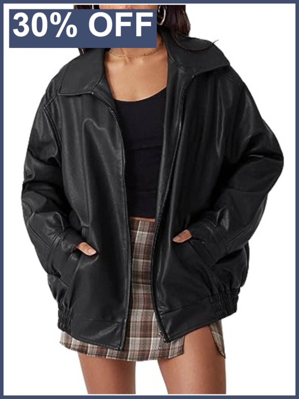 Oversized Faux Leather Jacket Women's Moto Zip Up Fall Winter Vegan